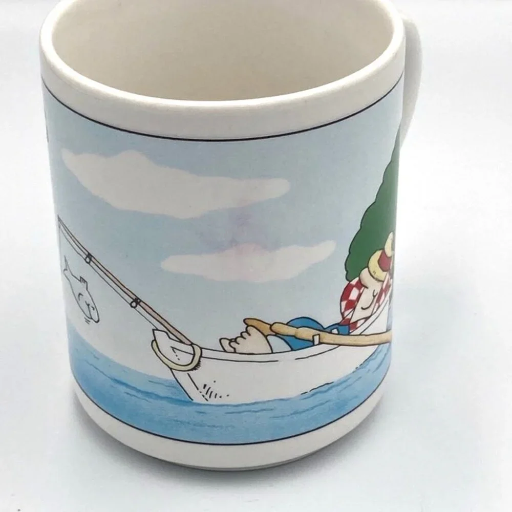 Vtg Fishing Mug Abbey Press “Fishing is‎ a reel catchy sport” 8 oz Made in USA